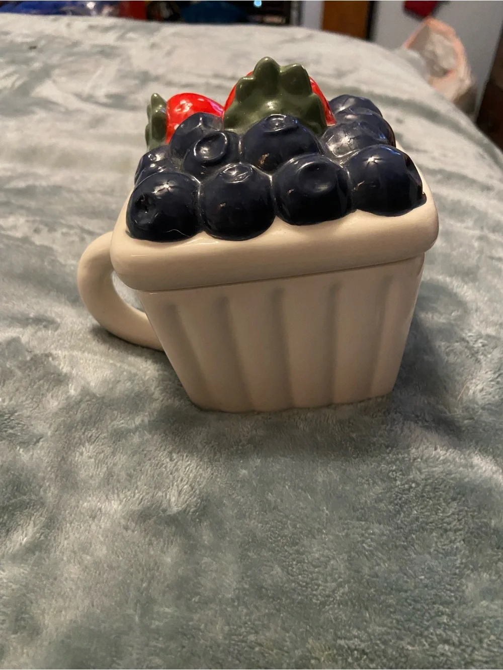 Crescent Ceramic Berry Basket with Red Strawberries & Blue Berries